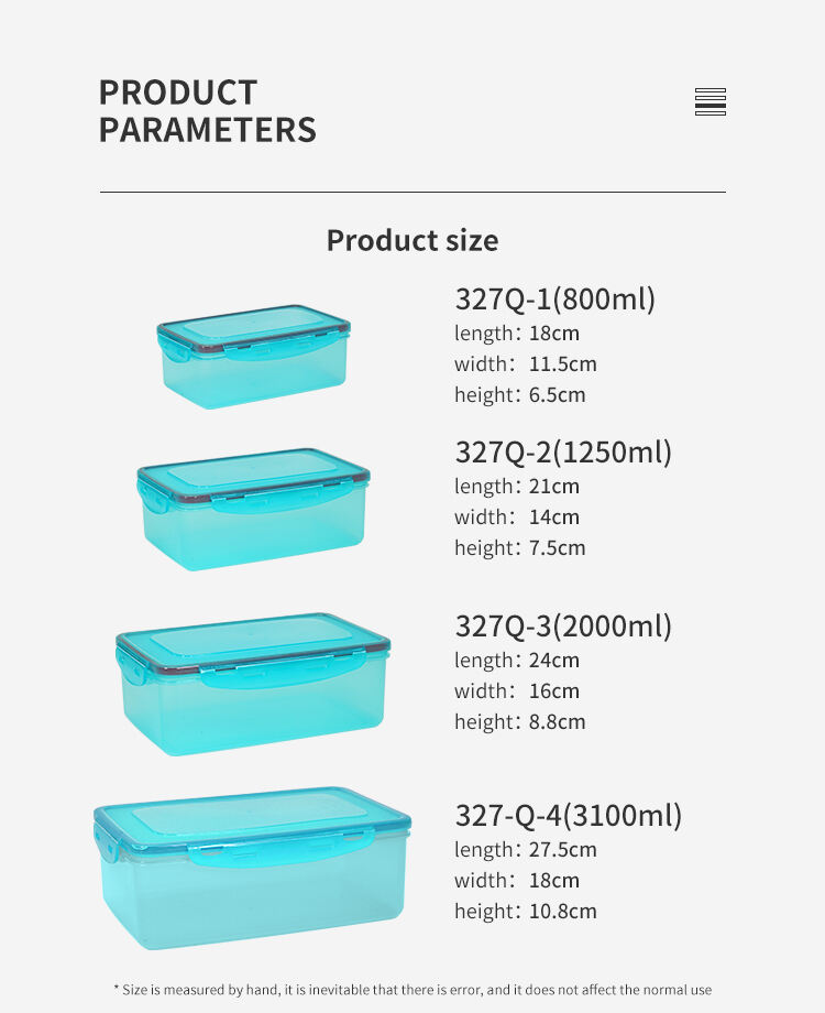 ITEM NO.327q Factory 4 Piece Rectangle Plastic Microwave Safe Airtight Leakproof Food Containers Box Set for Food Preservation details