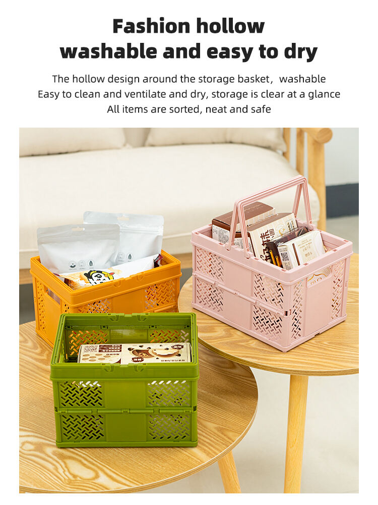 ITEM NO.7008 Medium Size Desktop Folding Storage Basket Creative Collapsible Crate Portable Shopping Basket with Handle details