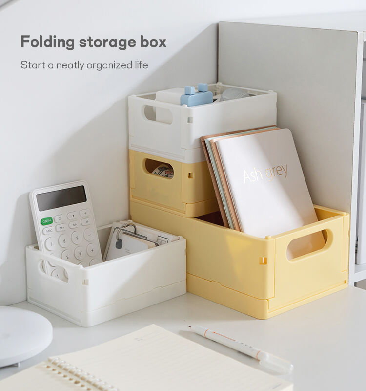 ITEM NO.5021 Wholesale Large Size Folding Storage Crate Box Portable Stackable Desktop Plastic Box Collapsible Box For Cosmetic Storage supplier