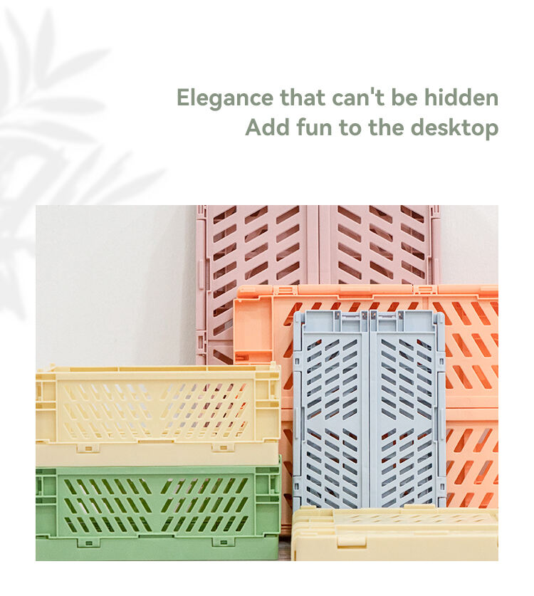 ITEM NO.5001 Wholesale Customized Large Size Desktop Stacked Organizer Home Collapsible Storage Crate Foldable Basket details