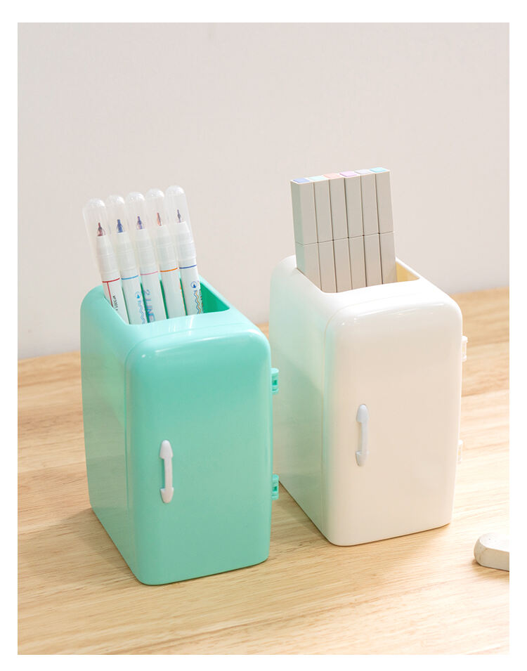 ITEM NO.5016 Unique Refrigerator Shape PS Plastic Desktop Storage Compartment Pen Holders Stationery Storage Box details