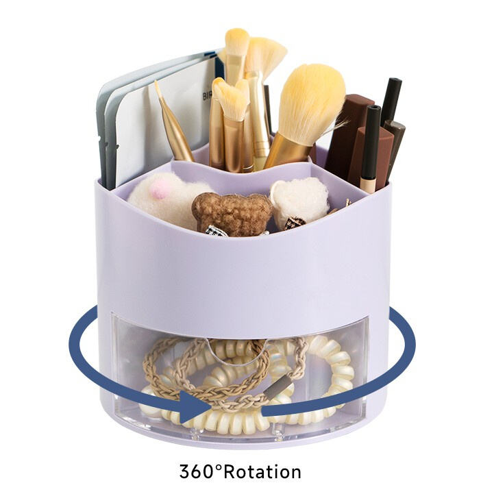 Never Struggle with Searching through Cluttered Makeup Drawers Again with a Rotating Cosmetic Organizer.