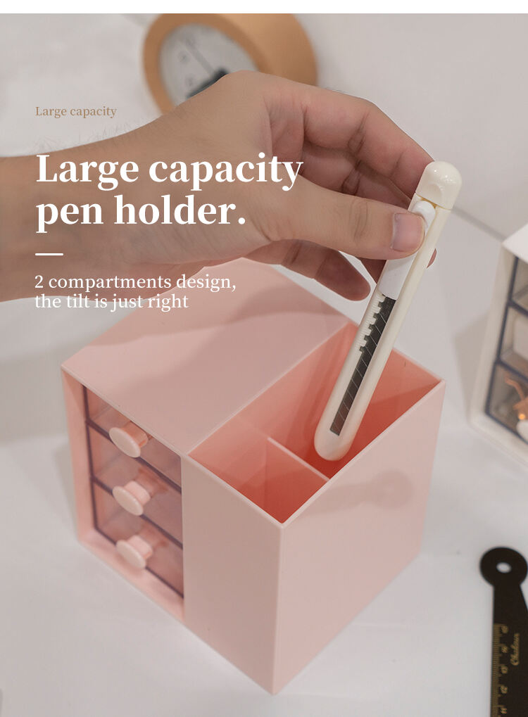 ITEM NO.5017 Multifunction Desktop Stationery Storage Box Sundries Storage Box Plastic Pen Holder With Drawer manufacture