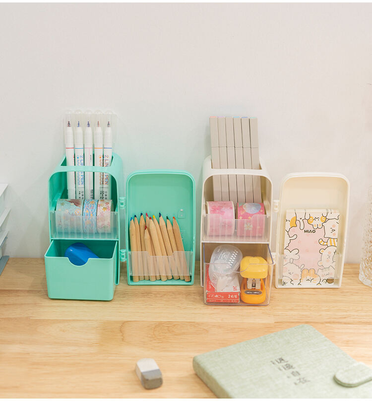 ITEM NO.5016 Unique Refrigerator Shape PS Plastic Desktop Storage Compartment Pen Holders Stationery Storage Box details