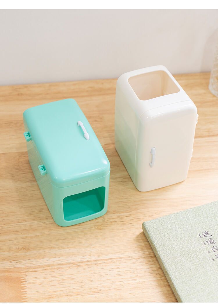 ITEM NO.5016 Unique Refrigerator Shape PS Plastic Desktop Storage Compartment Pen Holders Stationery Storage Box manufacture