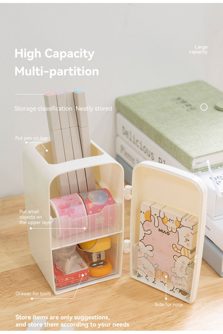 ITEM NO.5016 Unique Refrigerator Shape PS Plastic Desktop Storage Compartment Pen Holders Stationery Storage Box manufacture