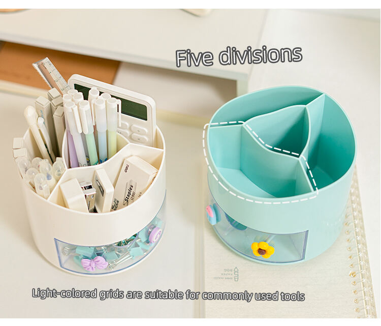 ITEM NO.5019 Multifunctional Hot Selling Plastic Desktop Makeup Brush Storage Box Desk Storage Rotating Pen Holder supplier