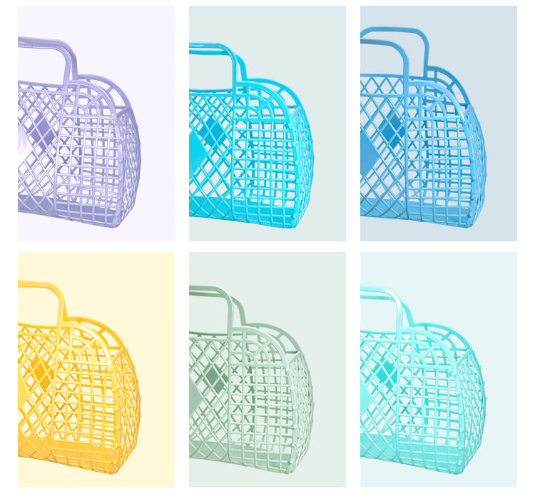 ITEM NO.2011 Small Size Personalized Nordic PE Handbag Beach Bag Storage Detachable Shopping Storage Basket Plastic Tote Bag manufacture