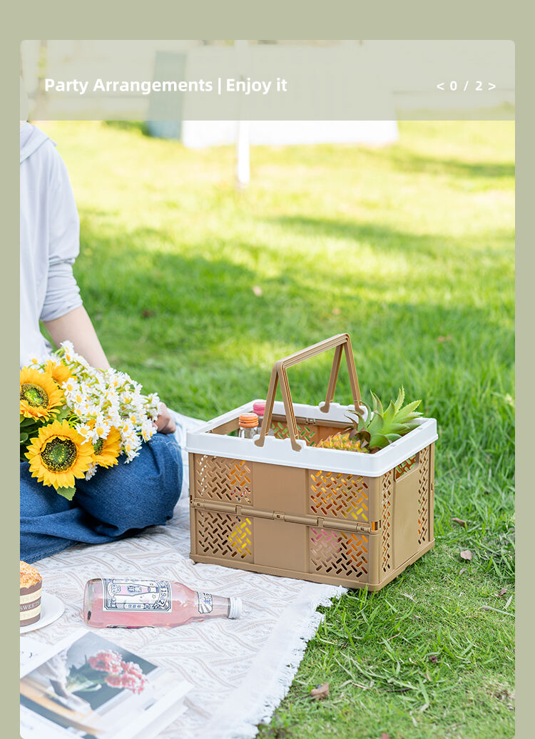 ITEM NO.7007 Factory Wholesale Large size Plastic PP folding Baskets Handle Outdoor Picnic Collapsible Storage Crates manufacture