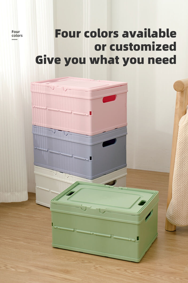 ITEM NO.8007 New Pastel Plastic Folding Storage Baskets Stackable Desktop Organizer with Handle for Home Kitchen Office Cloth details