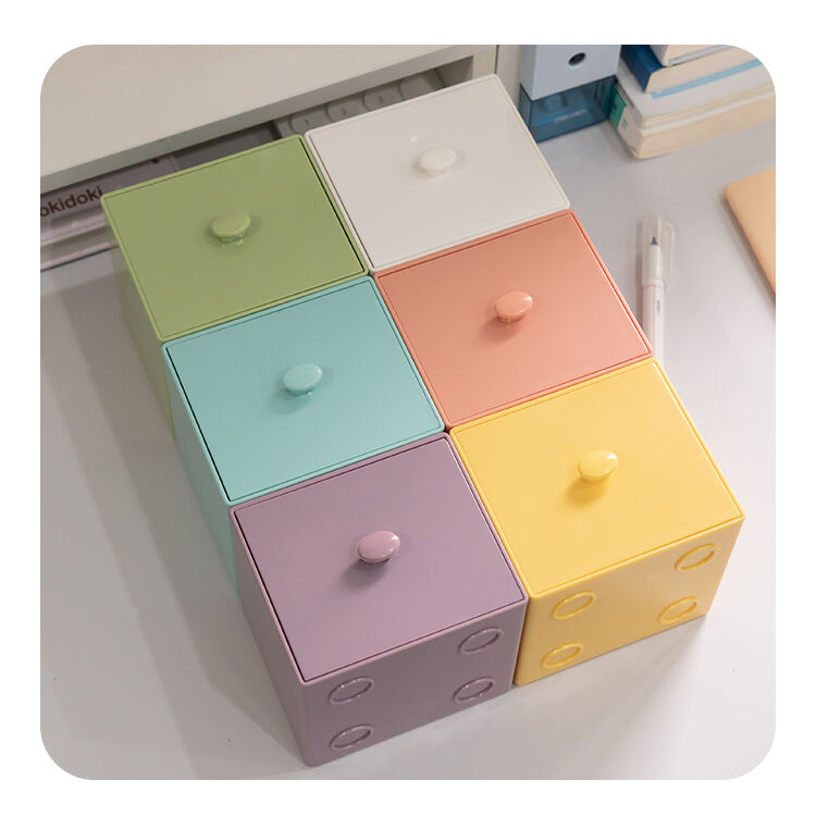 ITEM NO.5018 Desktop Building Blocks PS Plastic Square Stackable Storage Box Free Combination Cosmetic Sundries Storage Box factory