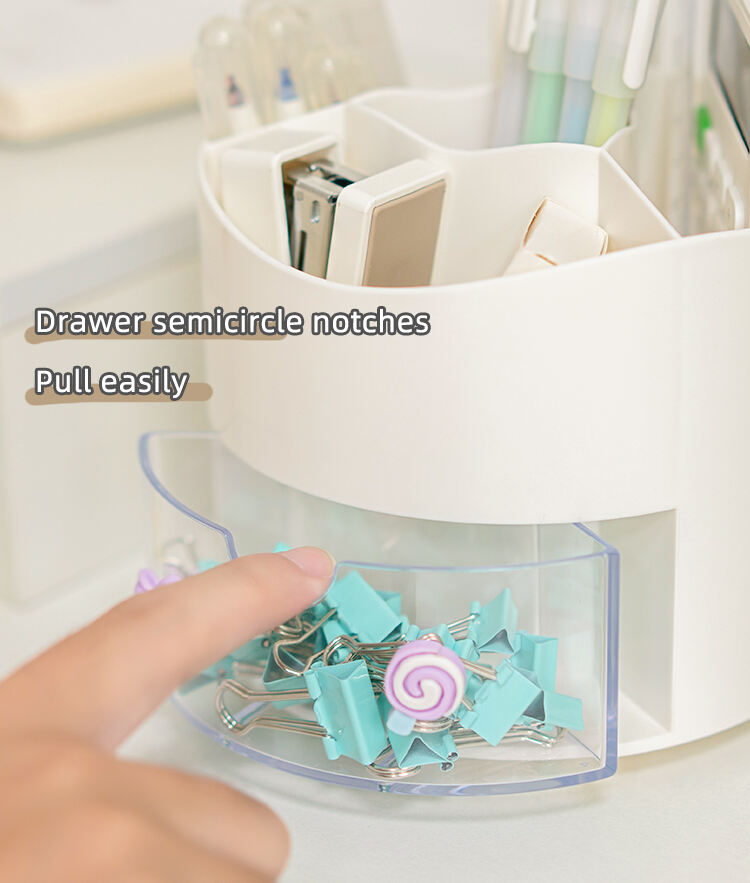 ITEM NO.5019 Multifunctional Hot Selling Plastic Desktop Makeup Brush Storage Box Desk Storage Rotating Pen Holder factory