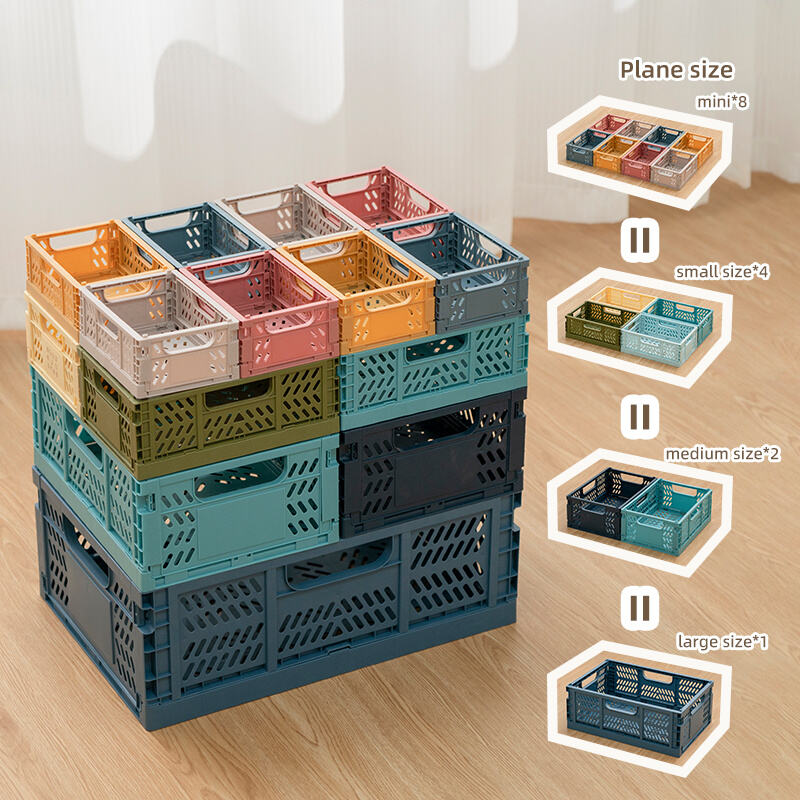 Keep your belongings organized with foldable plastic baskets