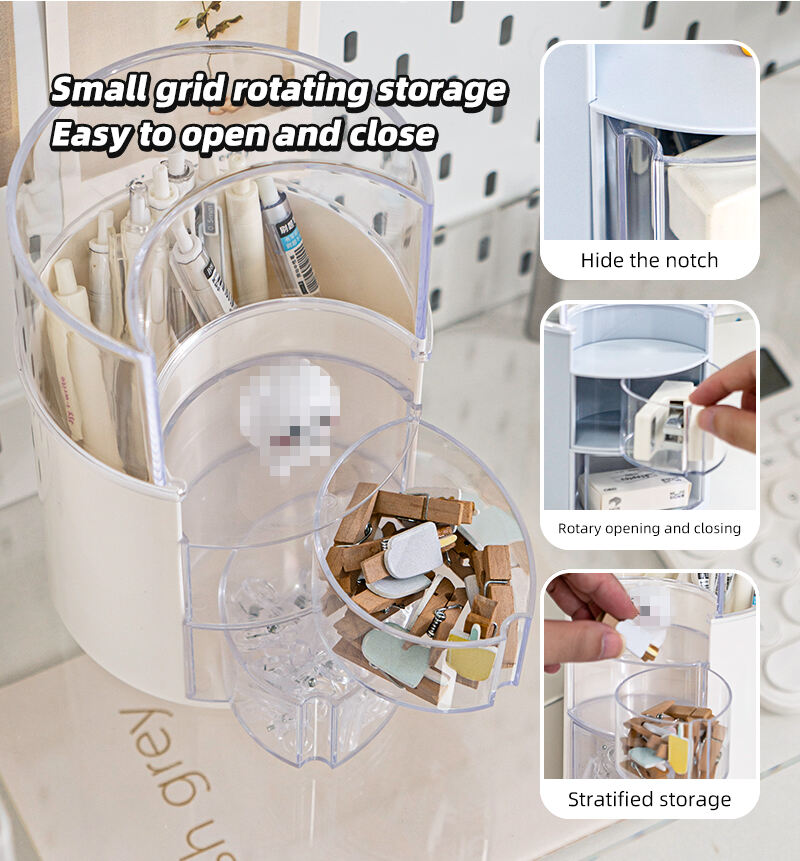 ITEM NO.5039 NEW ARRIVAL Desktop Plastic Revolving Drawer Powder Puff Beauty Egg Holder Makeup Brush Storage Box With Dustproof Cover details