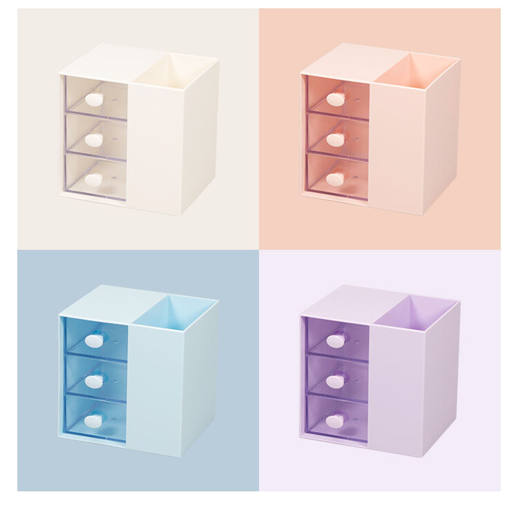 ITEM NO.5017 Multifunction Desktop Stationery Storage Box Sundries Storage Box Plastic Pen Holder With Drawer factory