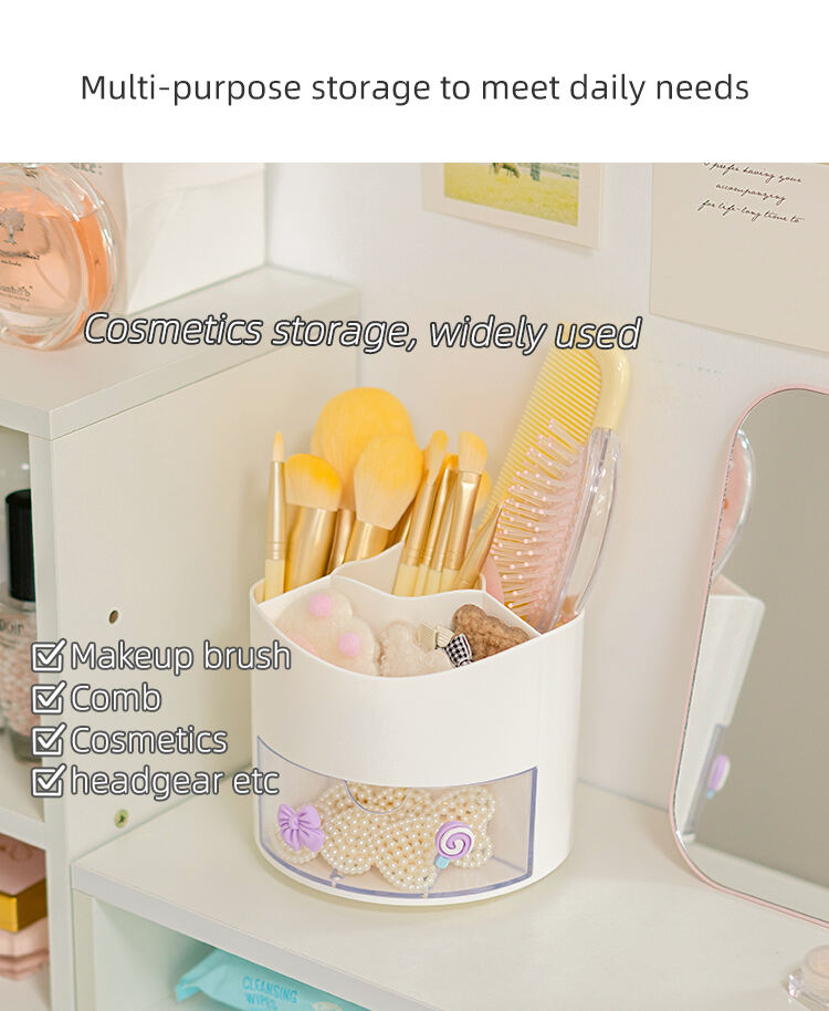 ITEM NO.5019 Multifunctional Hot Selling Plastic Desktop Makeup Brush Storage Box Desk Storage Rotating Pen Holder details