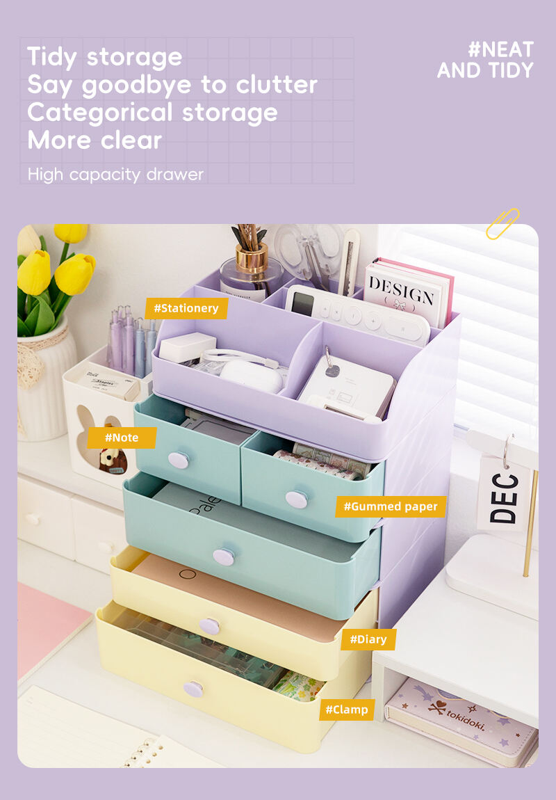 ITEM NO.5013 Factory Household Stackable Desktop Sountertop Sundries Plastic Cosmetic Storage Box Makeup Organizer With Drawer factory