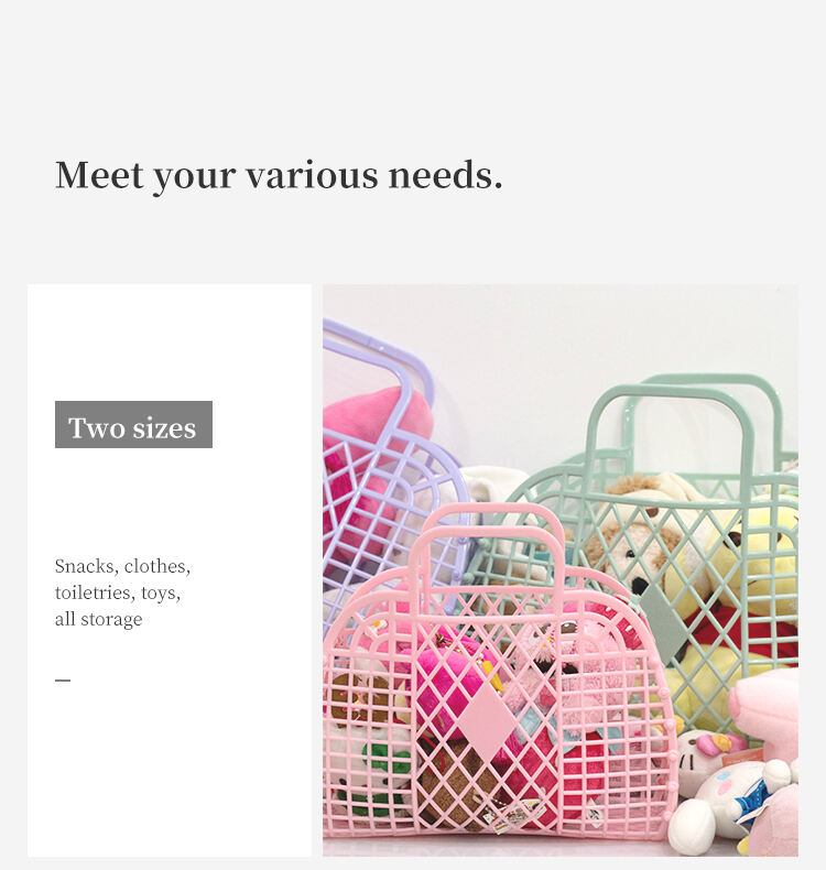 ITEM NO.2011 Small Size Personalized Nordic PE Handbag Beach Bag Storage Detachable Shopping Storage Basket Plastic Tote Bag details