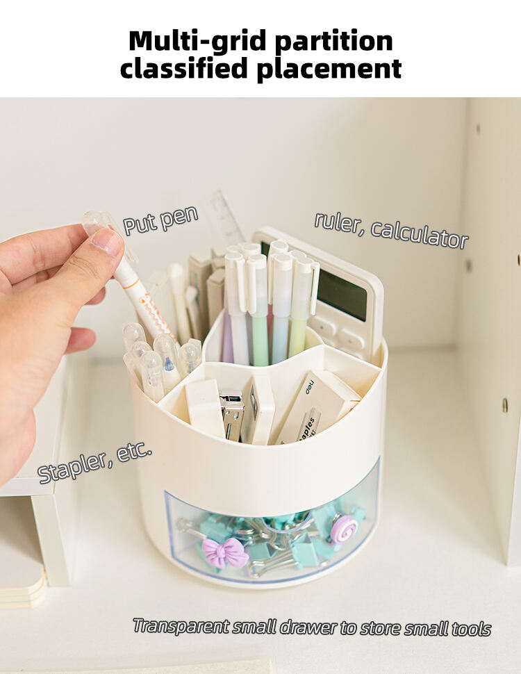 ITEM NO.5019 Multifunctional Hot Selling Plastic Desktop Makeup Brush Storage Box Desk Storage Rotating Pen Holder supplier