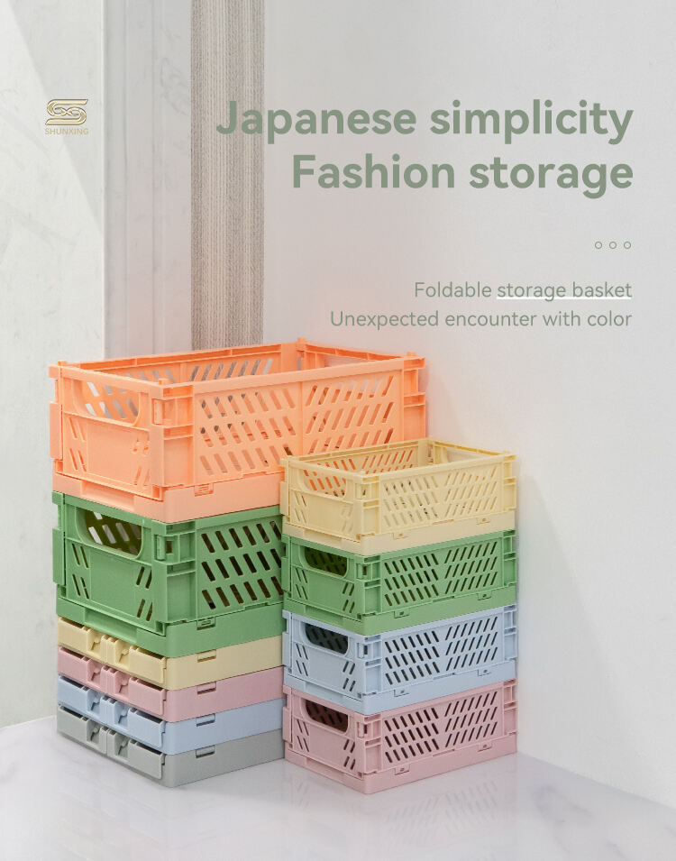 ITEM NO.5001 Wholesale Customized Large Size Desktop Stacked Organizer Home Collapsible Storage Crate Foldable Basket details