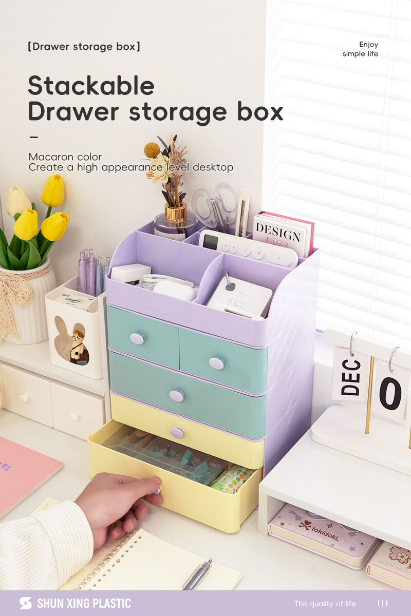 ITEM NO.5013 Factory Household Stackable Desktop Sountertop Sundries Plastic Cosmetic Storage Box Makeup Organizer With Drawer factory