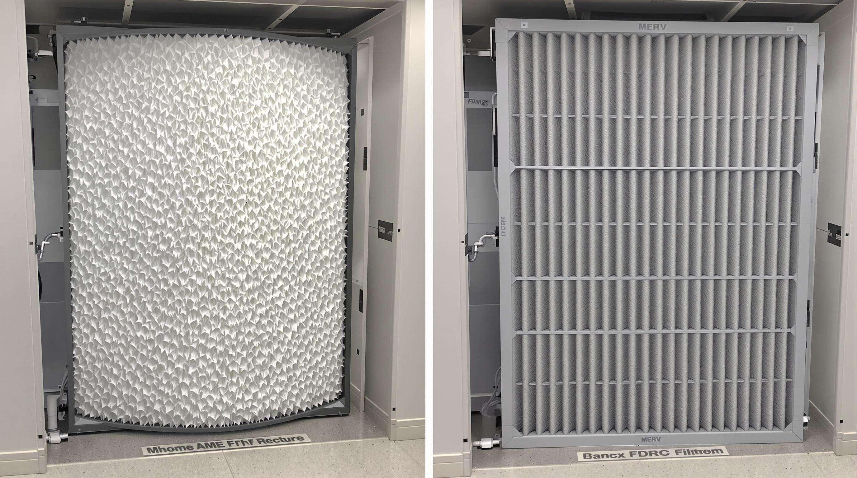 Side-by-side view of advanced and basic air filtration units highlighting filter differences