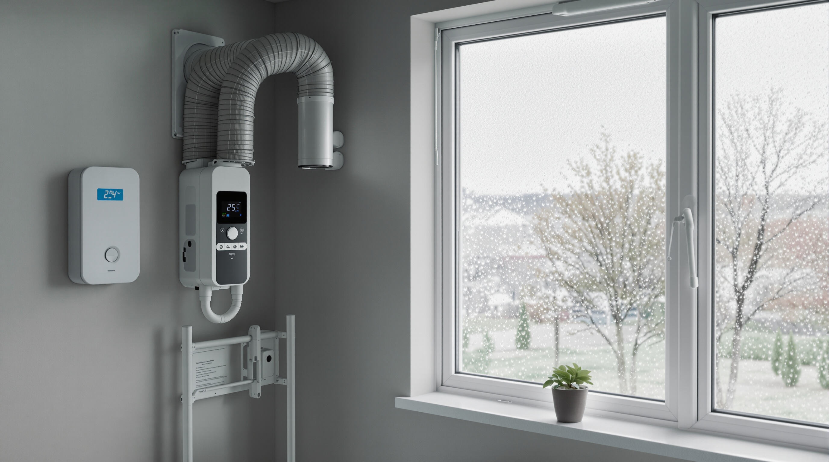 Ventilated living space with fresh air system managing humidity in a modern home