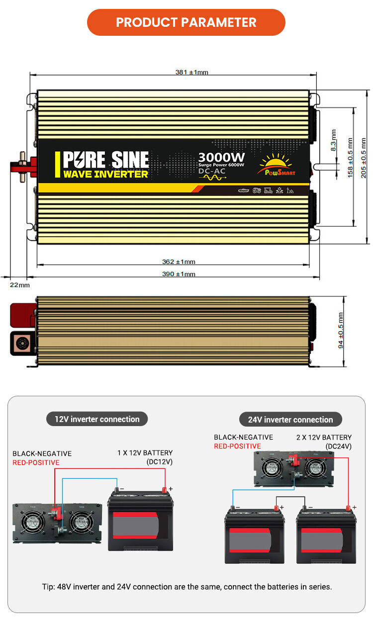 Powsmart-3000W DC 12V 24V 48V  AC 110V 220V Power Inverter manufacture