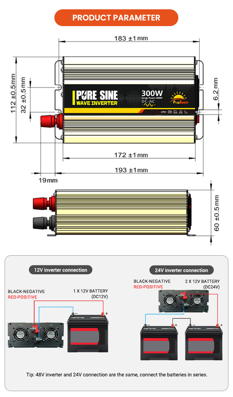 Powsmart-300W DC 12V 24V 48V  AC 110V 220V Power Inverter supplier