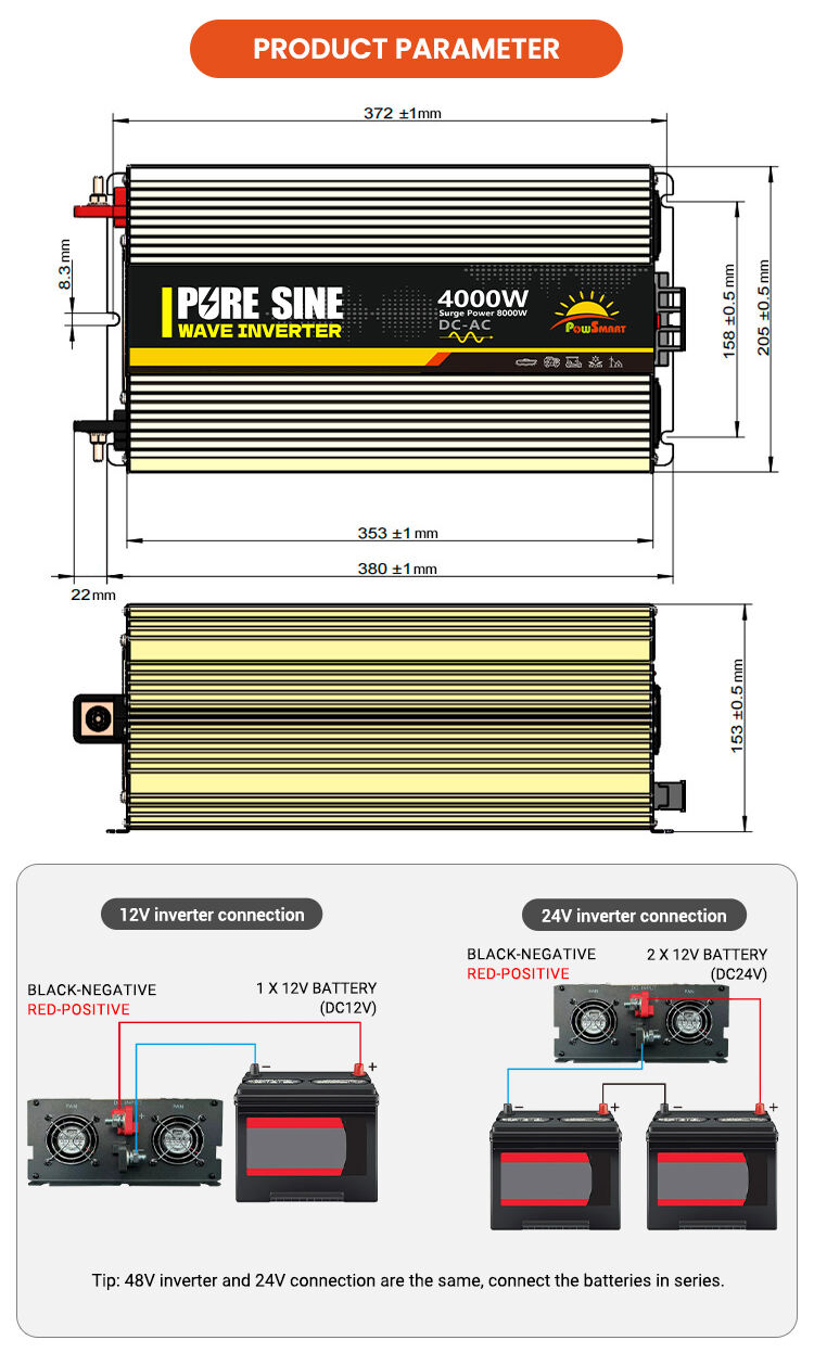 Powsmart-4000W DC 12V 24V 48V  AC 110V 220V Power Inverter details