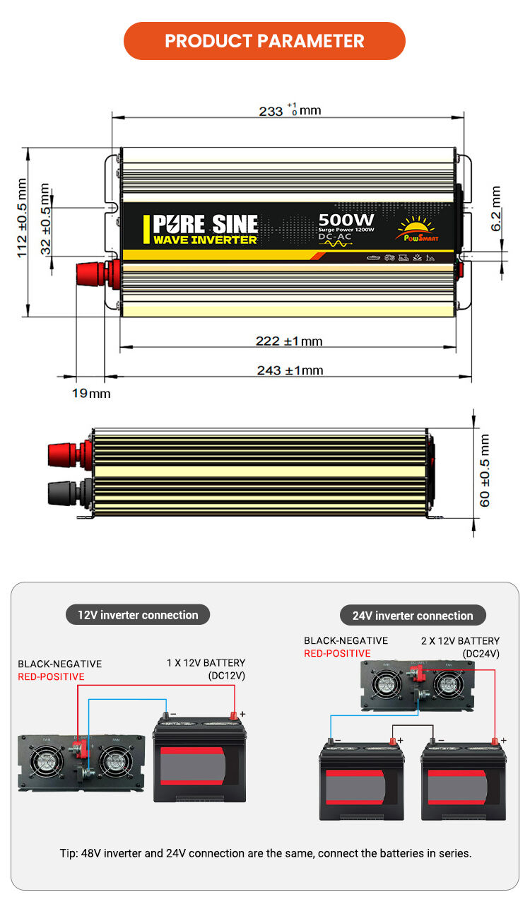 Powsmart-500W DC 12V 24V 48V  AC 110V 220V Power Inverter details