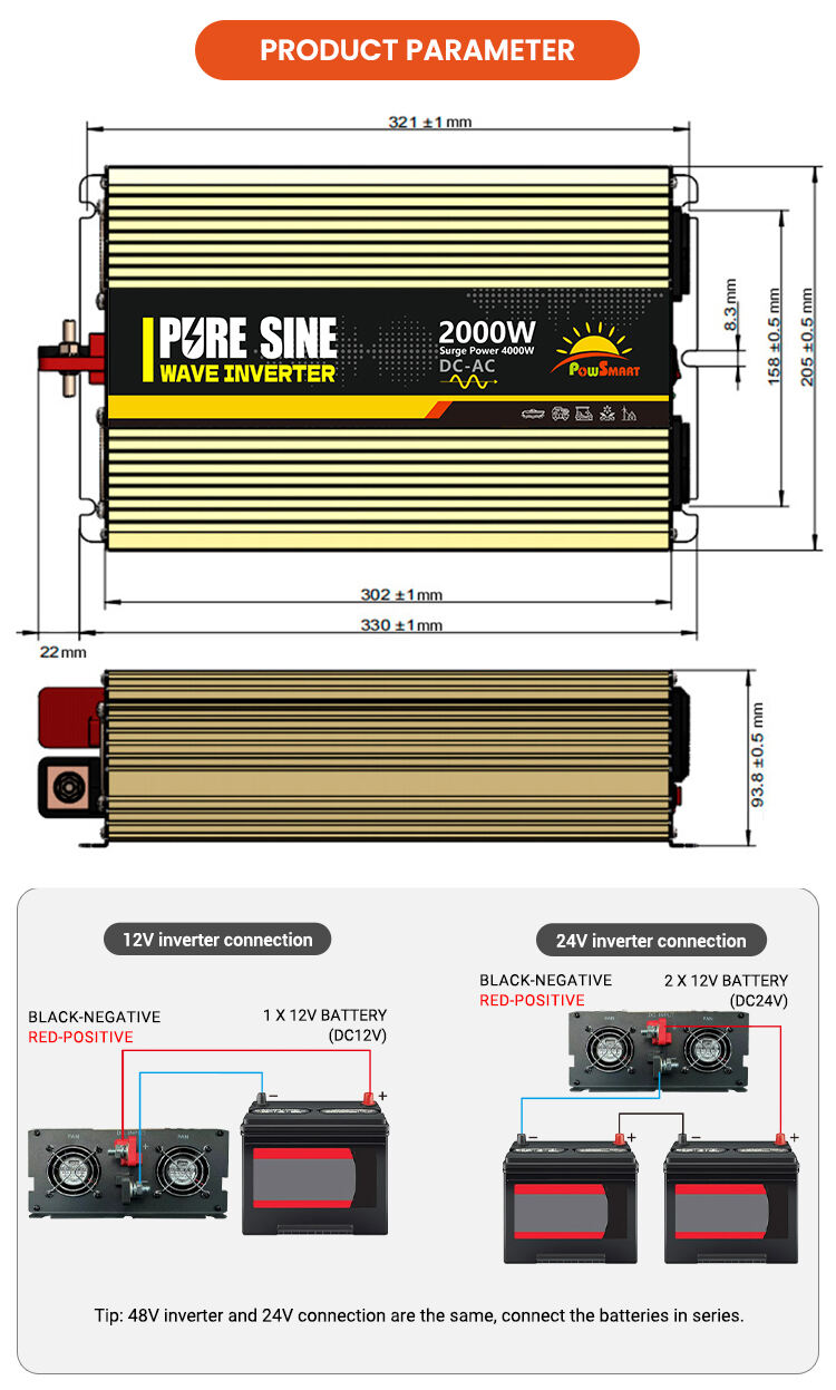 Powsmart-2000W DC 12V 24V 48V  AC 110V 220V Power Inverter details