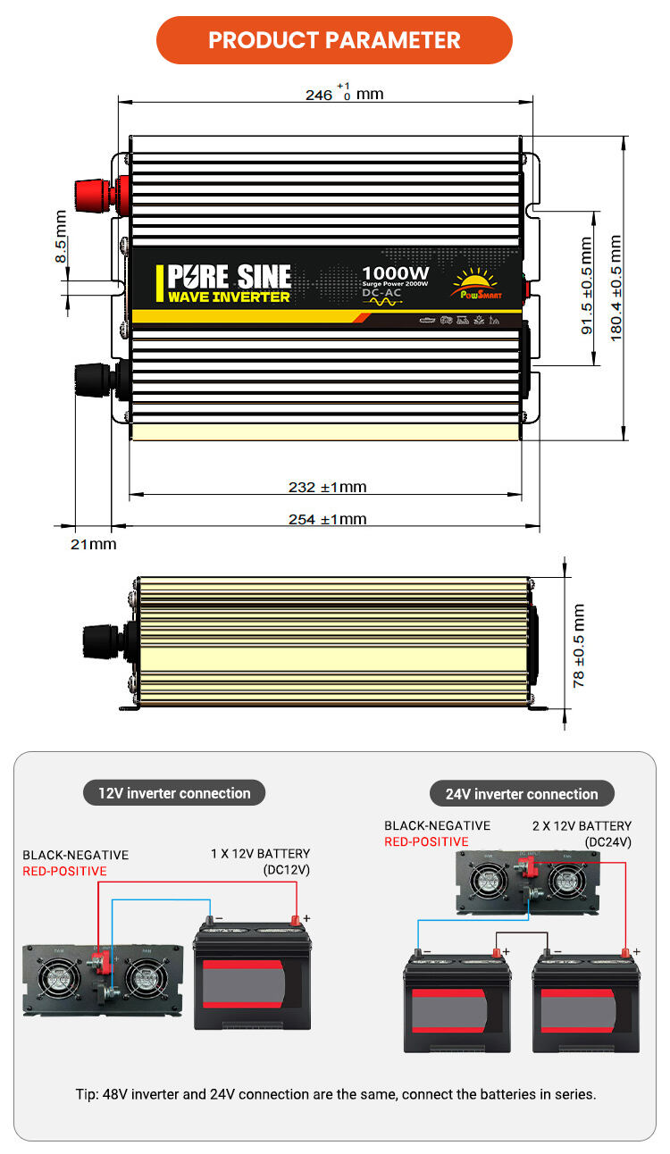 Powsmart-1000W DC 12V 24V 48V  AC 110V 220V Power Inverter manufacture