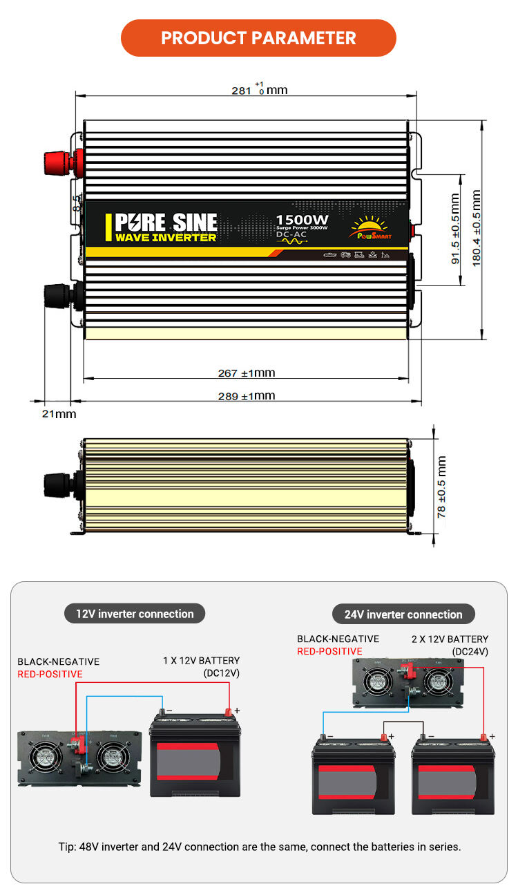 Powsmart-1500W DC 12V 24V 48V  AC 110V 220V Power Inverter supplier