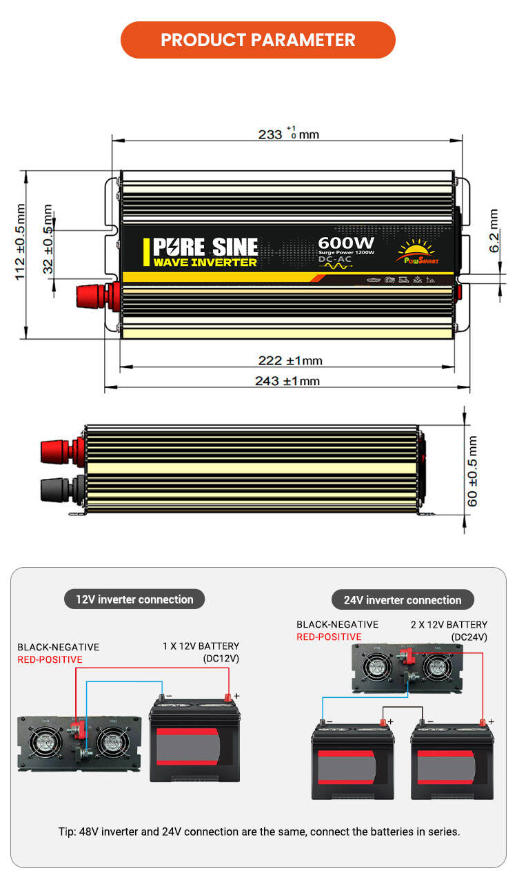 Powsmart-600W DC 12V 24V 48V  AC 110V 220V Power Inverter manufacture