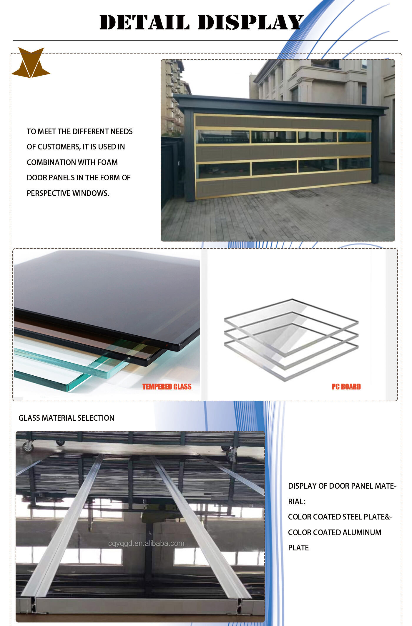 Factory direct sales of elevated aluminum alloy 10 x 7 garage door panels and tempered transparent garage doors details