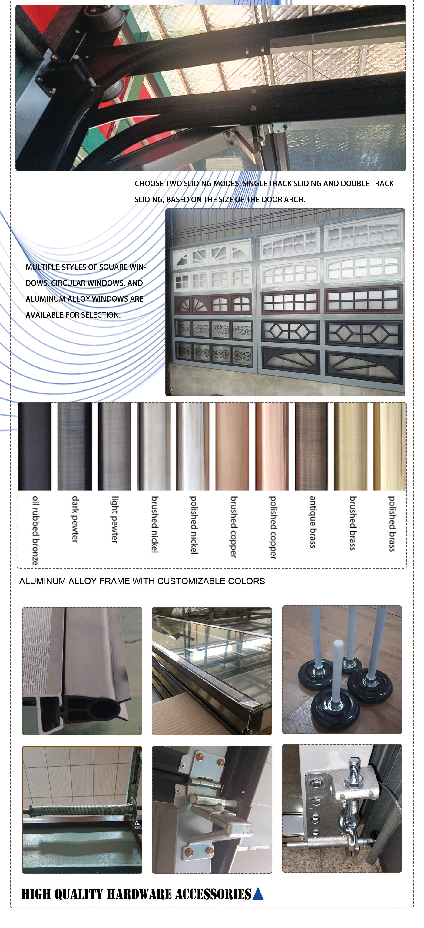 Factory direct sales of elevated aluminum alloy 10 x 7 garage door panels and tempered transparent garage doors supplier