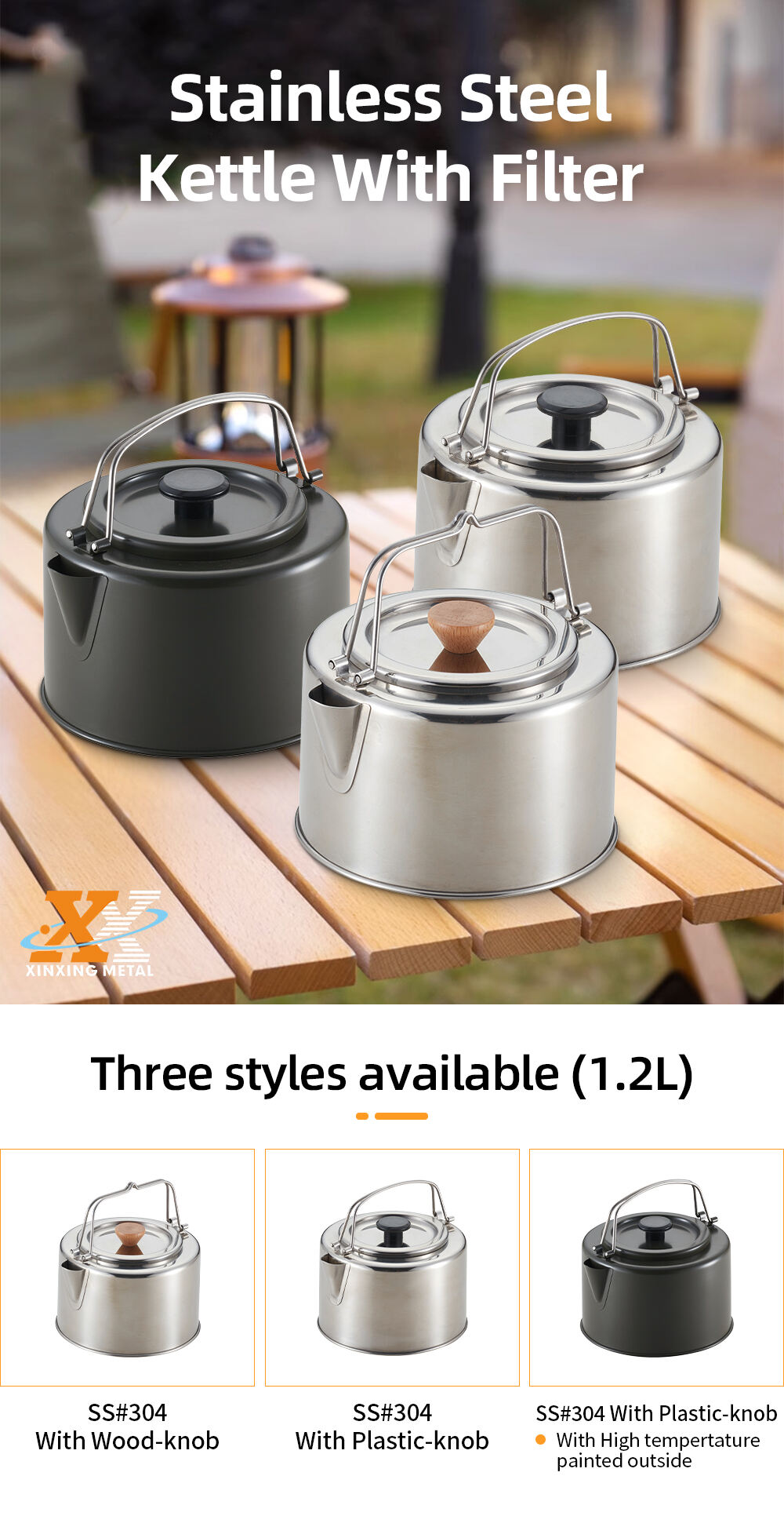 1.2L Outdoor Camping Dining Tea Coffee Pots Water Bottle Stainless Steel manufacture