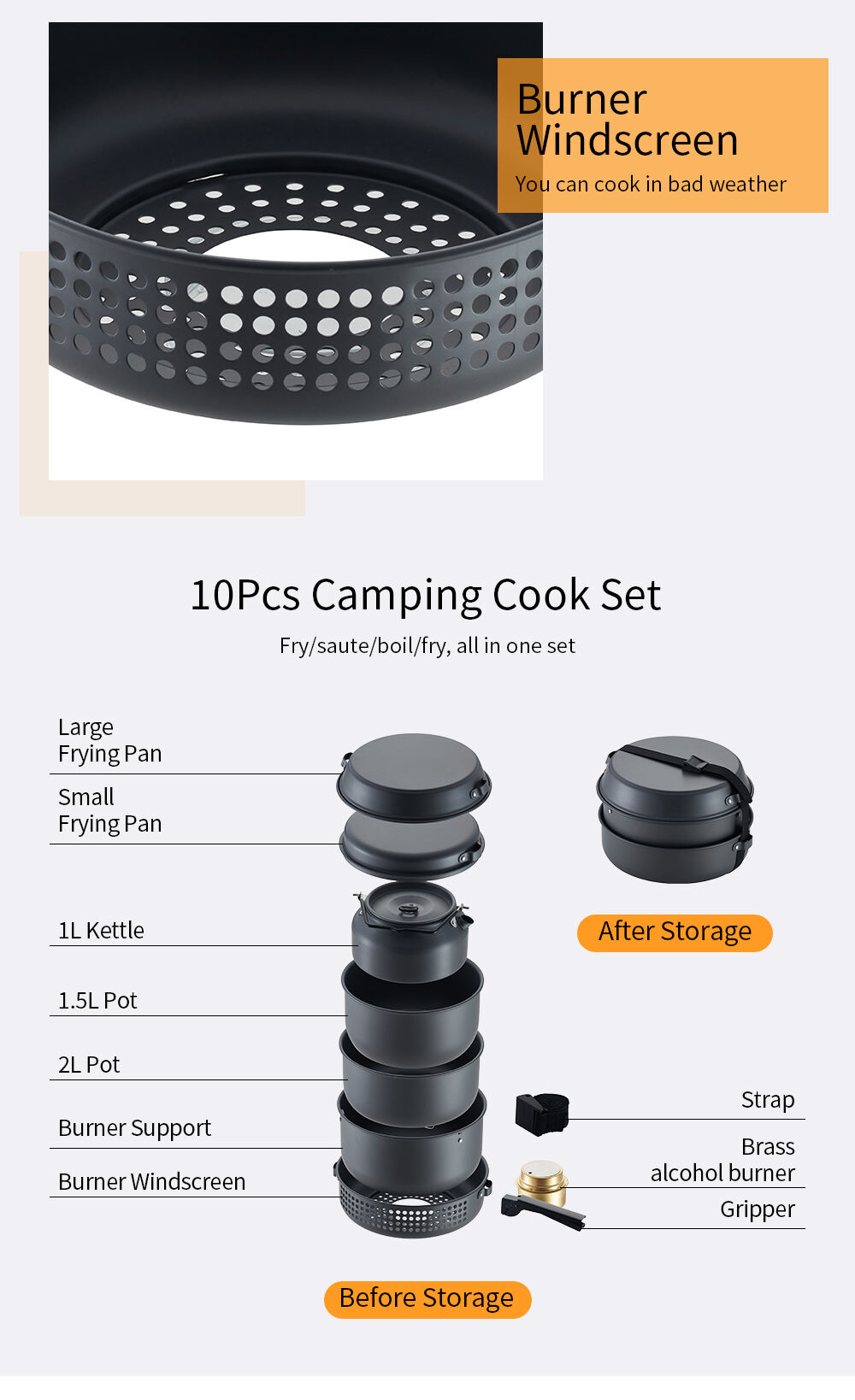 Camping Essentials 10Pcs Picnic Cooking Pan Set Aluminum Camping Cookware Cooking Set supplier