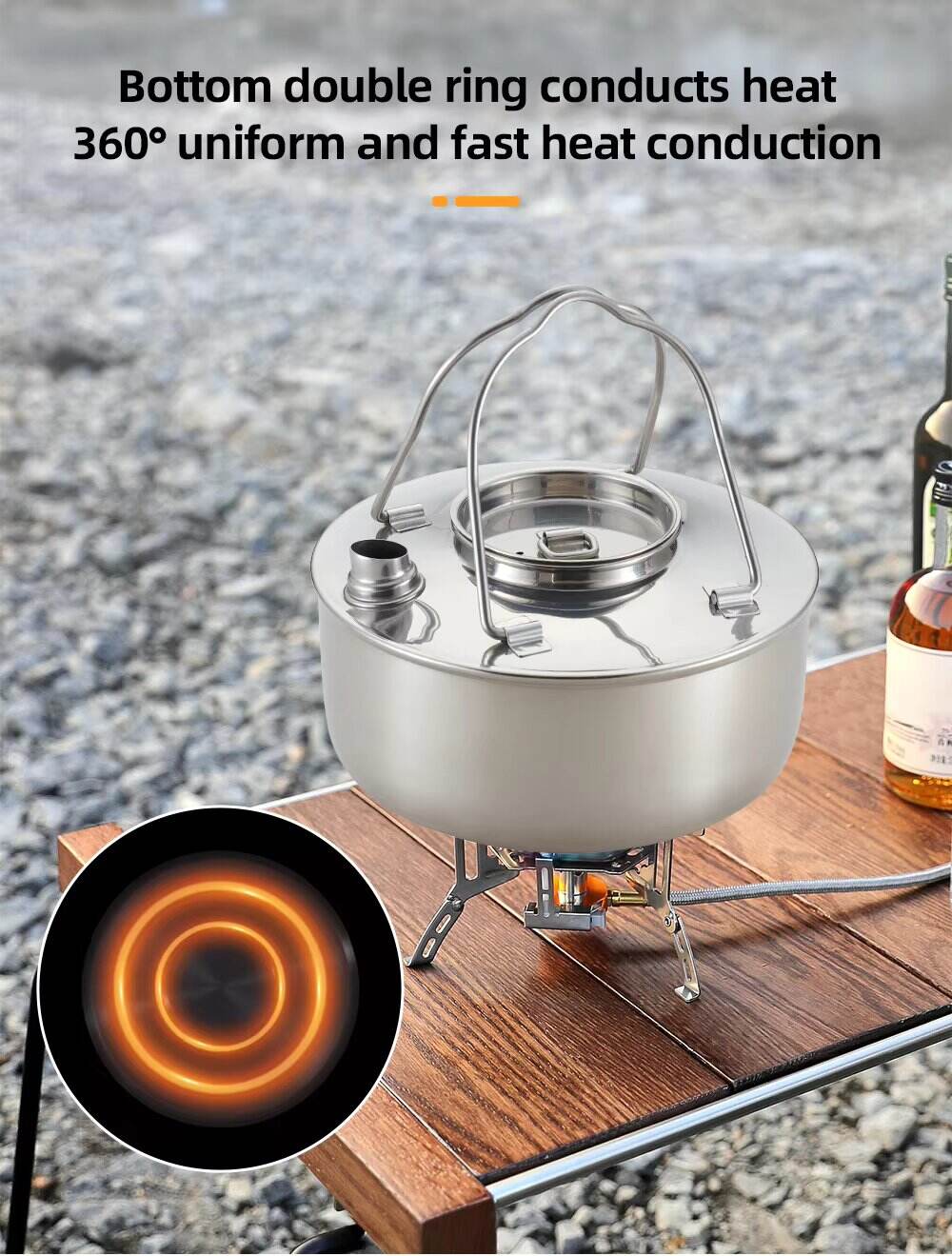 Manufacture 1.7L Camping Equipment Lightweight Stainless Steel Kettle Foldable Camping Kettle Pot manufacture