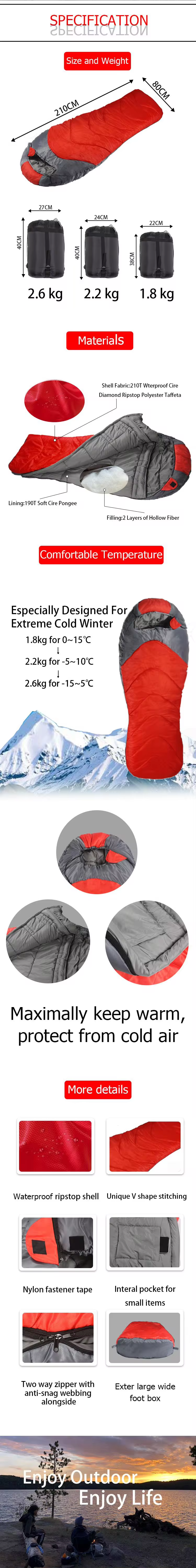 Camping Winter Sleeping Bag for Extreme Cold Weather factory