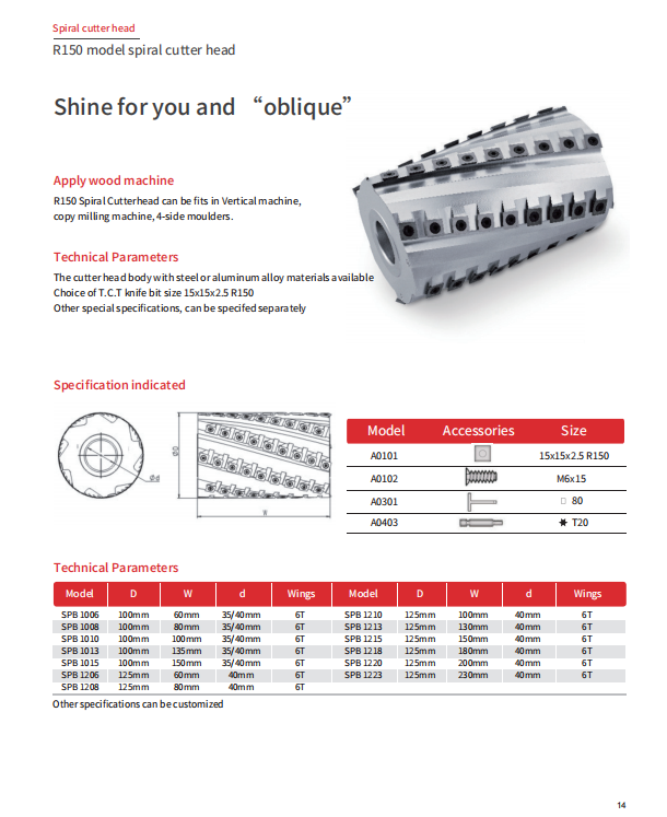 R150 model spiral cutter head supplier