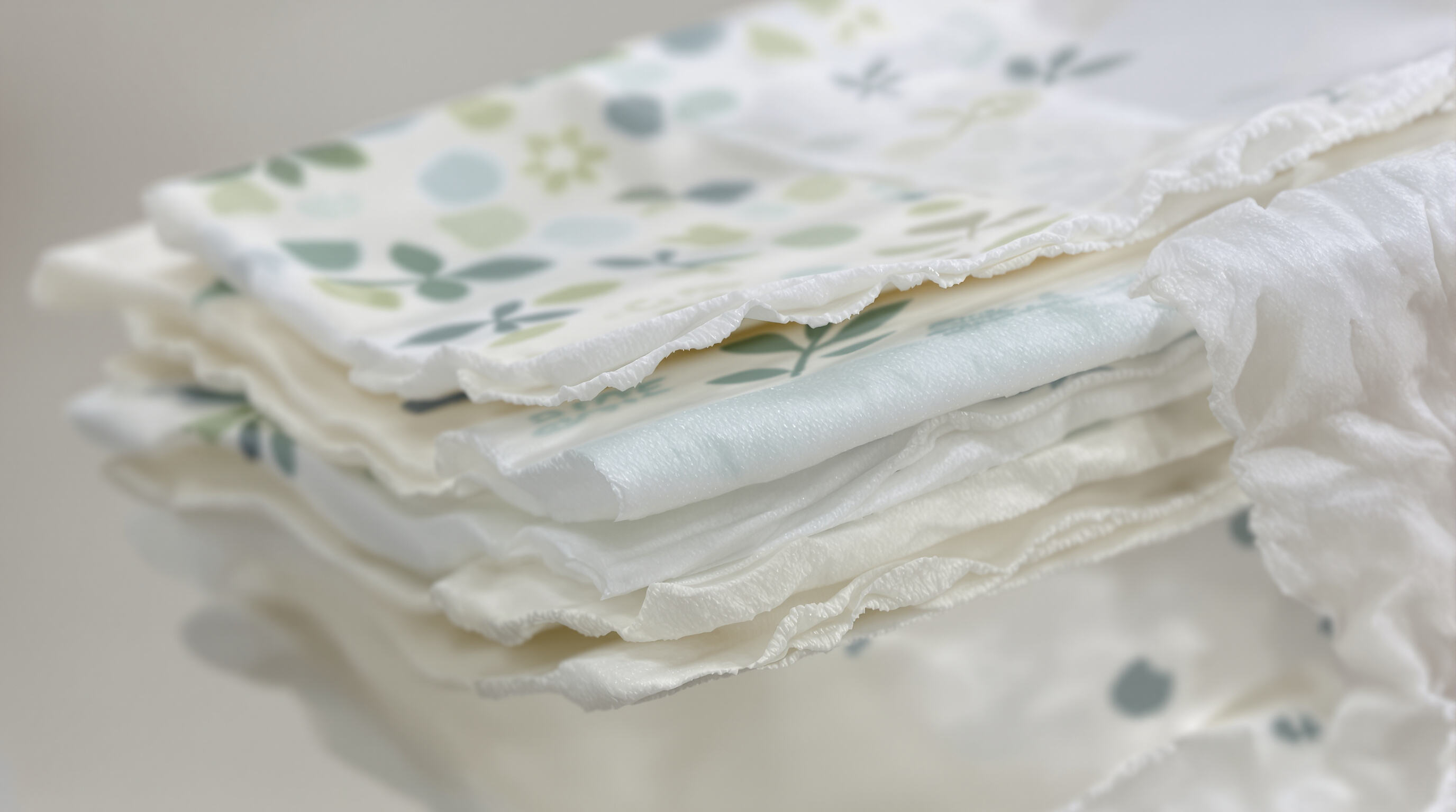 Close-up photo of biodegradable baby diapers highlighting plant-based materials and layered structure.