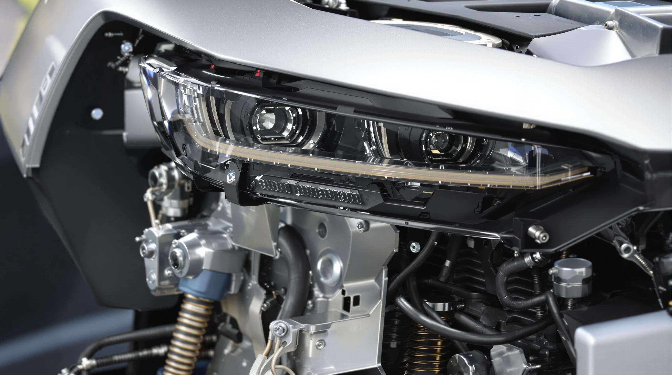 Photo showing advanced LED car lamp assembly installation in an electric vehicle with cooling systems