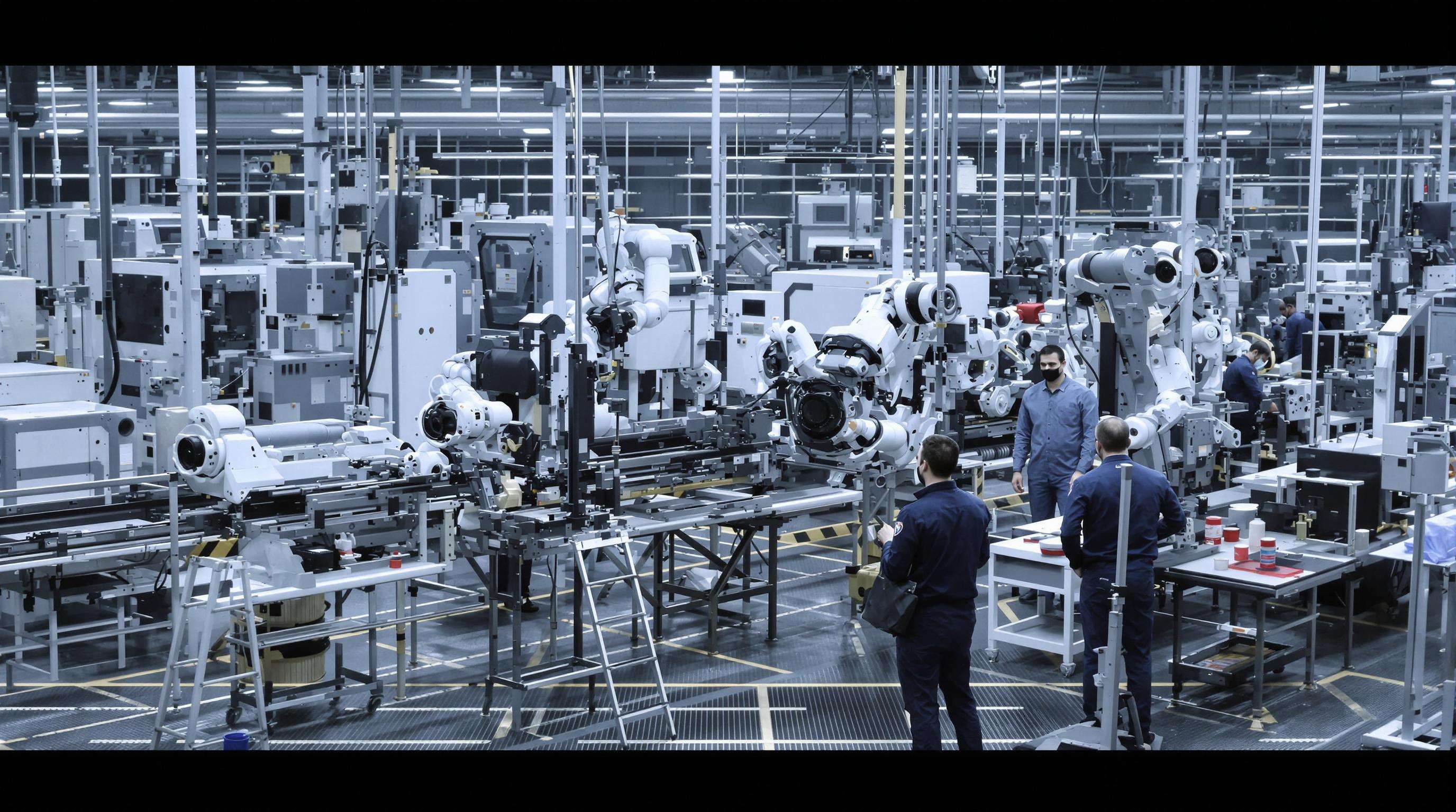 Automated car lamp assembly line with robotic arms and precision inspection equipment