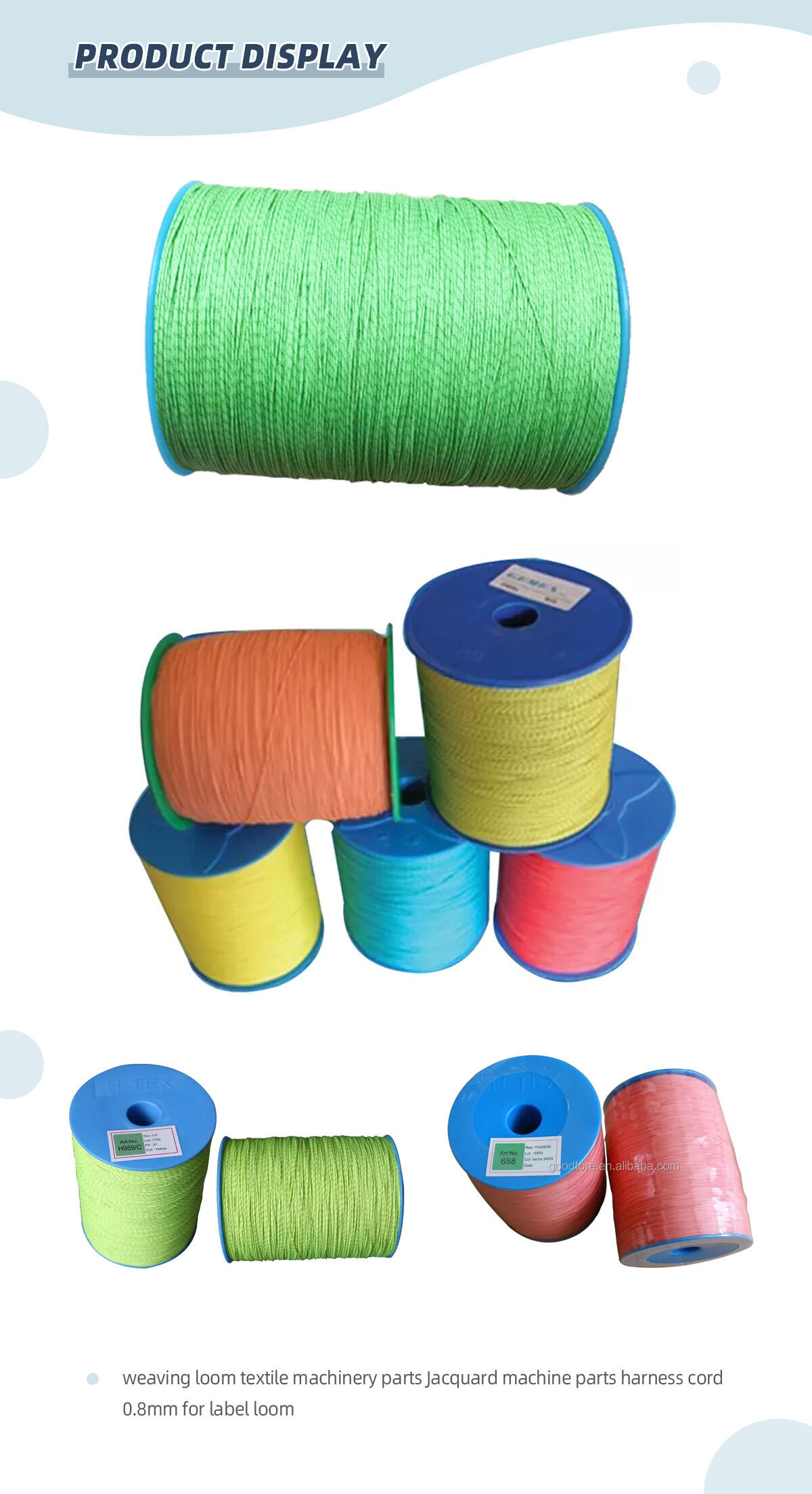 weaving loom textile machinery parts Jacquard machine parts harness cord 0.8mm for label loom details