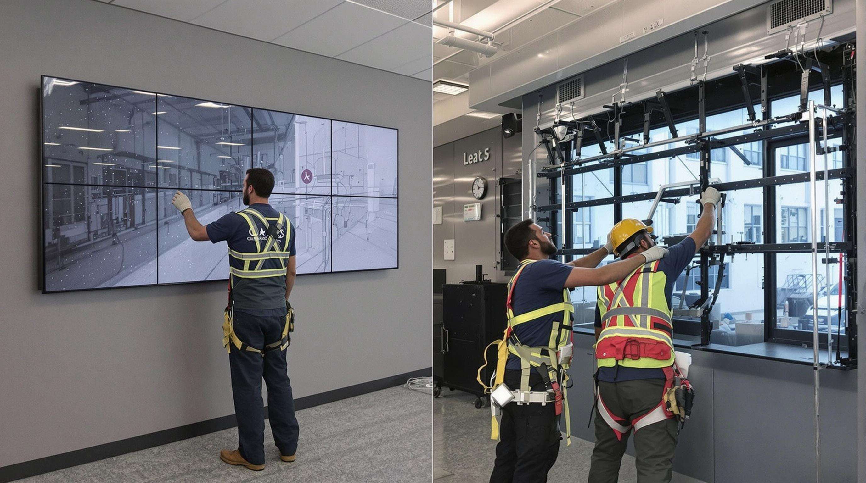 Comparison between easy front access and difficult rear access for LED screen maintenance