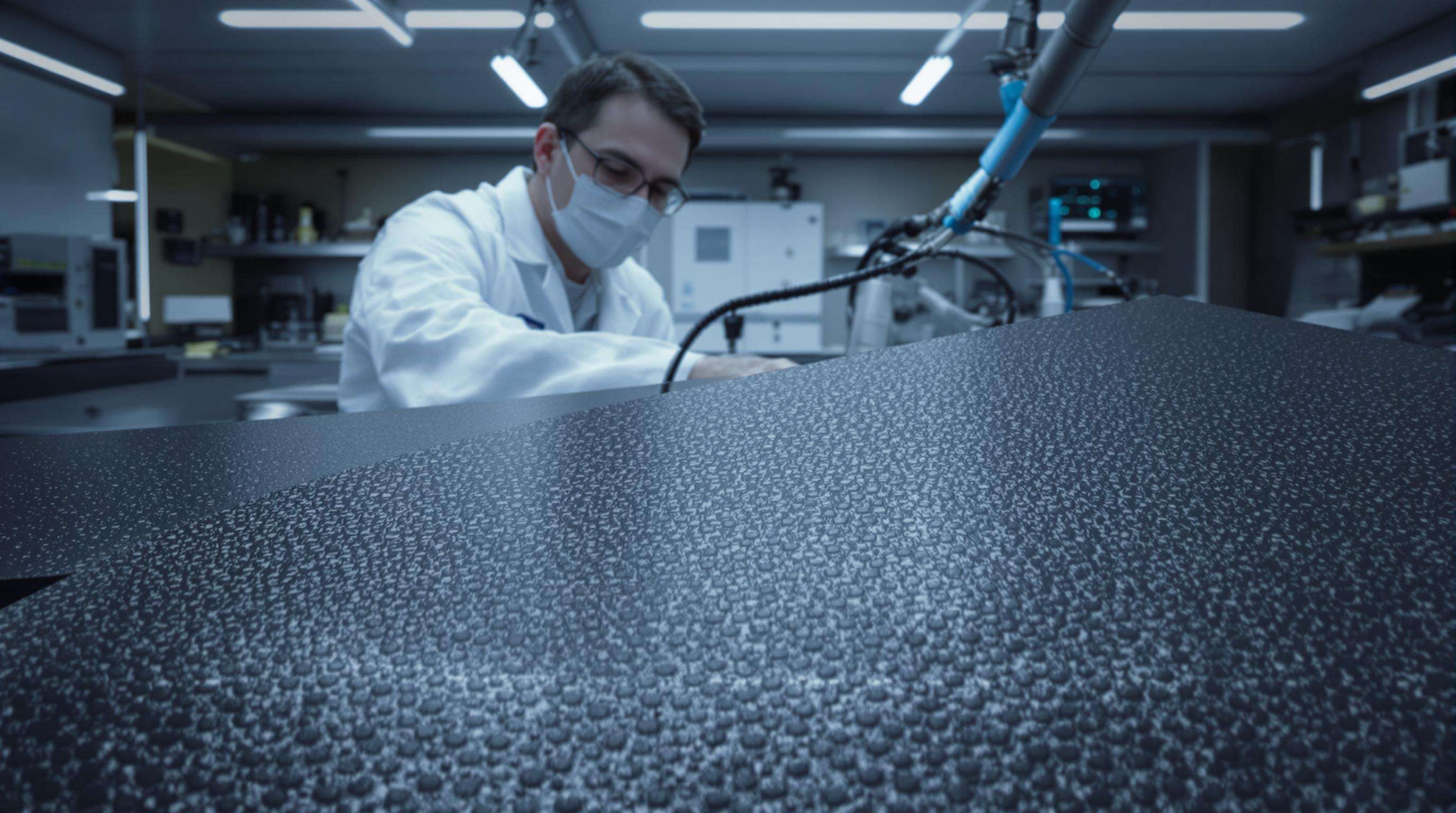 Photo of researchers with advanced PU leather samples and nanomaterial coatings