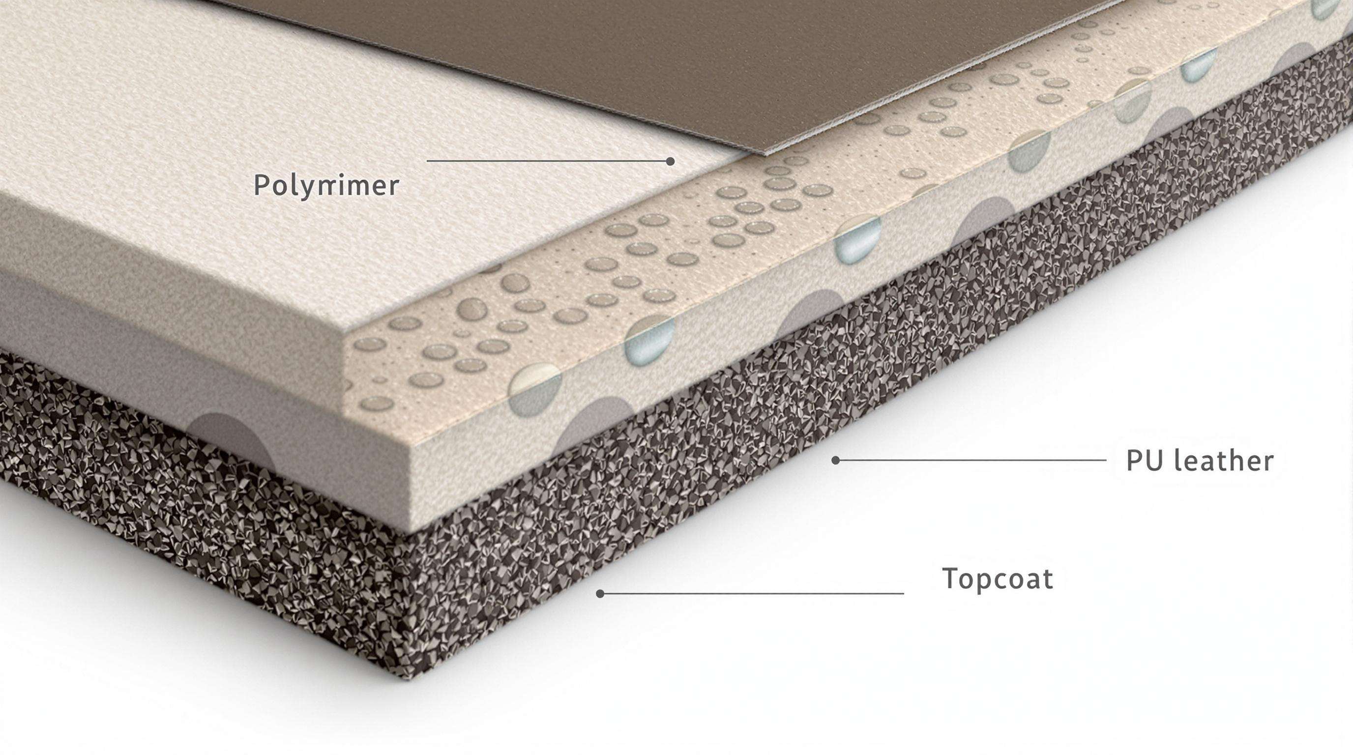 Cross-sectional photo of PU leather showing three layers for fire resistance