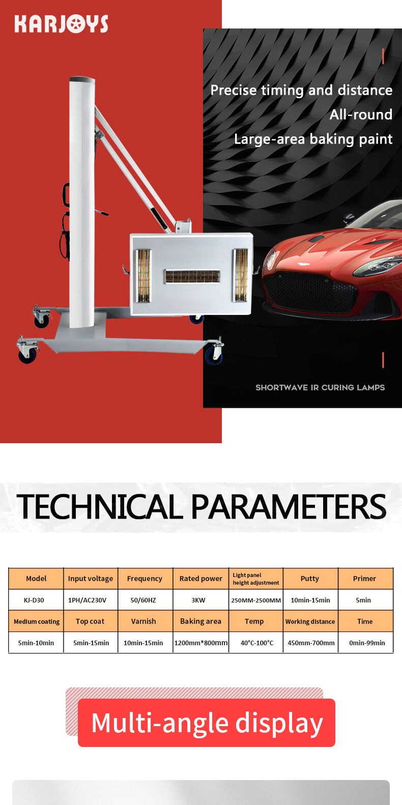 Removable car curing lamps multifunctional paint booth heater 3000w infrared curing lamps for car painting supplier